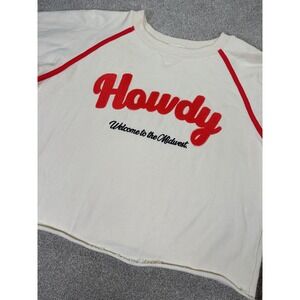 Modish Rebel Howdy Sweatshirt‎ Midwest Graphic Raw Hem Cropped Top L